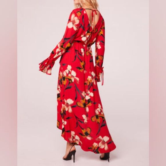 Band of the Free Bohemian High Low Wrap Maxi Dress, XS, Red & Black Floral - Picture 2 of 9